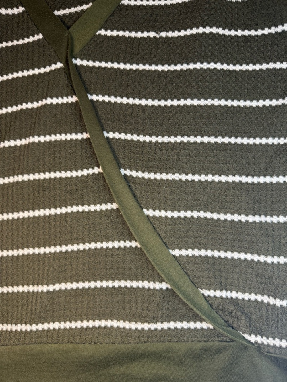 Medium Vanilla Bay Olive Green White Striped Wrap Top Waffle Knit Spring Fall - Picture 3 of 6